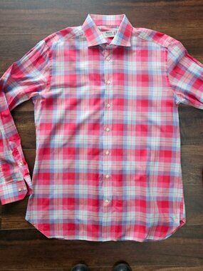 Byron British Style Exclusive Red Plaid Long Sleeve Button Shirt Cotton Men's L